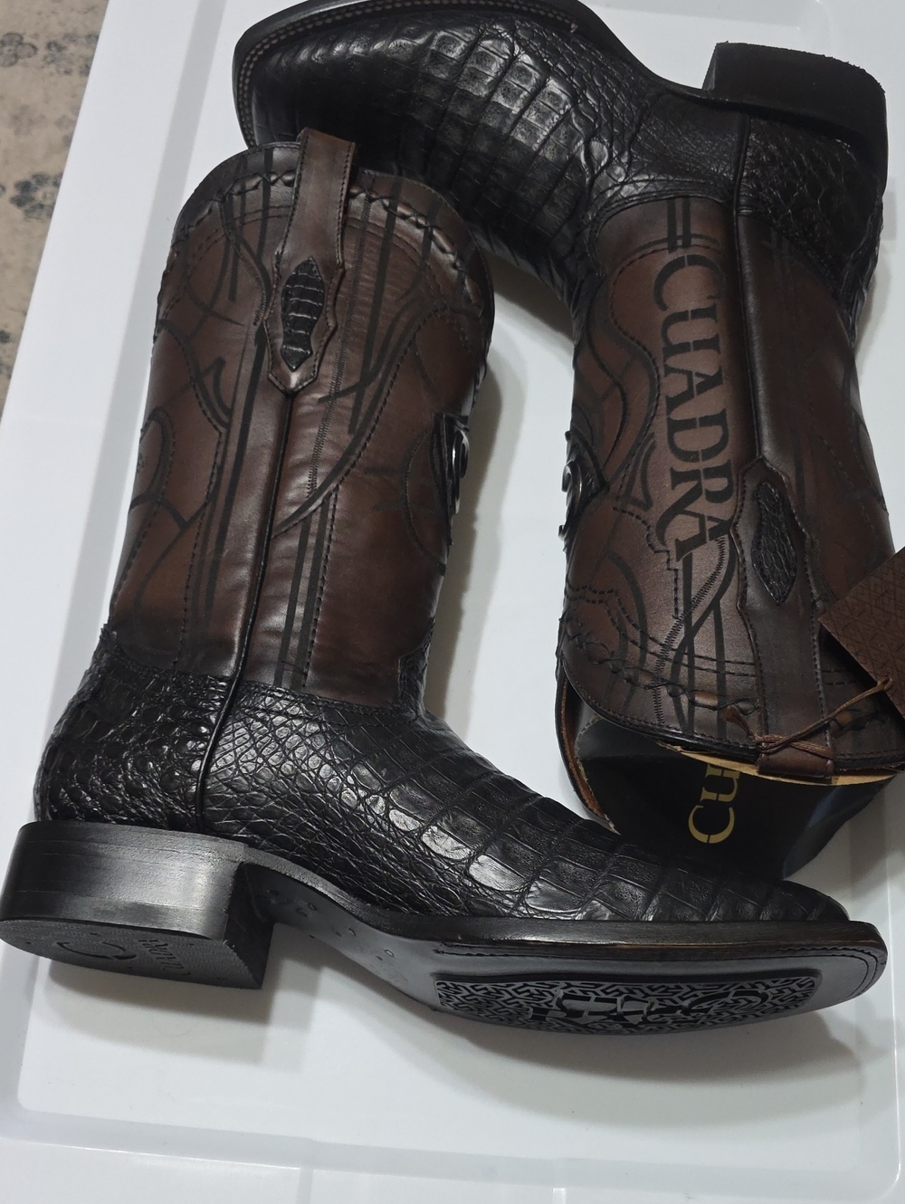 Cuadra Men’s Brown and Black Embossed Exotic Western Boots